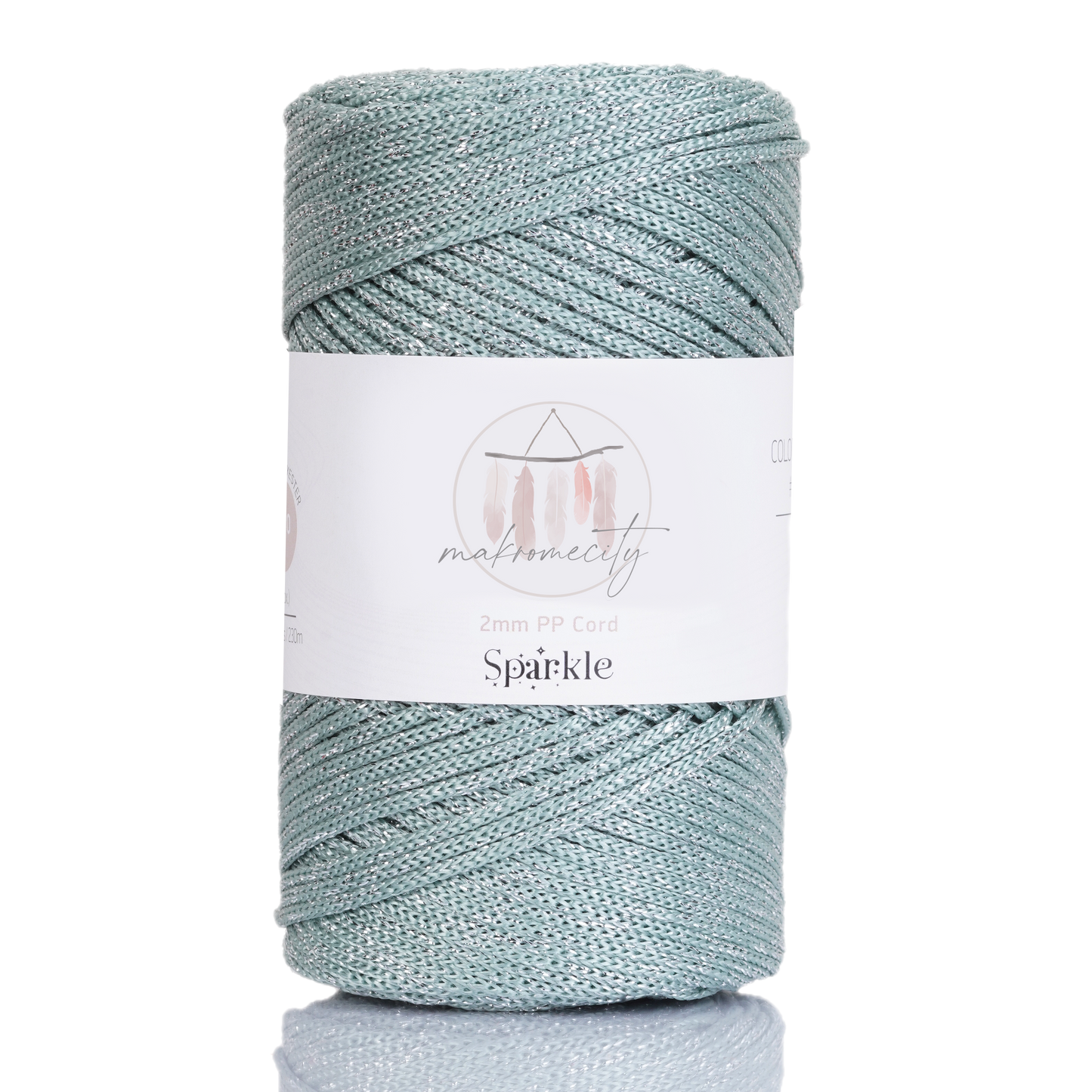 Sparkle Polyester Macrame Cord 2mm x 250 yards (750 feet) - Crepe Green Sparkle