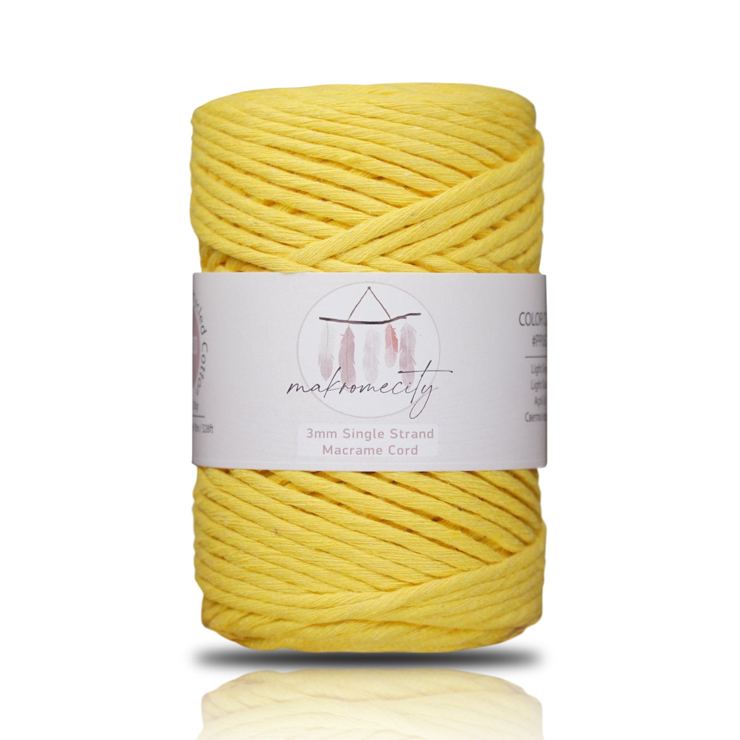 Single Strand Macrame Cord 3 mm x 100 Yards (295 feet) - Yellow