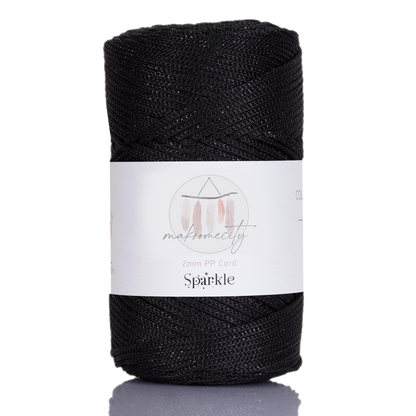 Sparkle Polyester Macrame Cord 2mm x 250 yards (750 feet)  - Black Sparkle