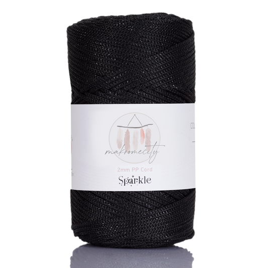 Sparkle Polyester Macrame Cord 2mm x 250 yards (750 feet)  - Black Sparkle