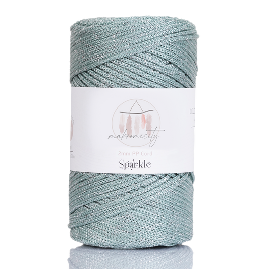 Sparkle Polyester Macrame Cord 2mm x 250 yards (750 feet)  - Crepe Green Sparkle