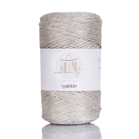 Sparkle Polyester Macrame Cord 2mm x 250 yards (750 feet)  - Ecru Sparkle