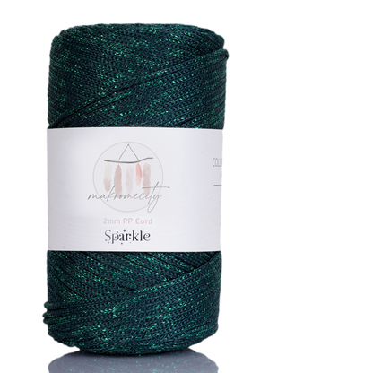 Sparkle Polyester Macrame Cord 2mm x 250 yards (750 feet)  - Forest Green Sparkle