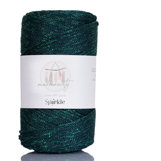 Sparkle Polyester Macrame Cord 2mm x 250 yards (750 feet)  - Forest Green Sparkle