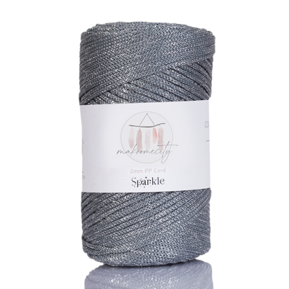 Sparkle Polyester Macrame Cord 2mm x 125 yards (375 feet)  - Grey Sparkle