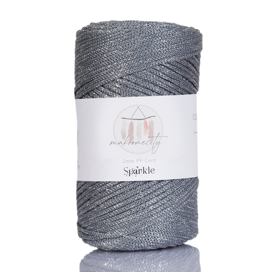 Sparkle Polyester Macrame Cord 2mm x 250 yards (750 feet)  - Grey Sparkle