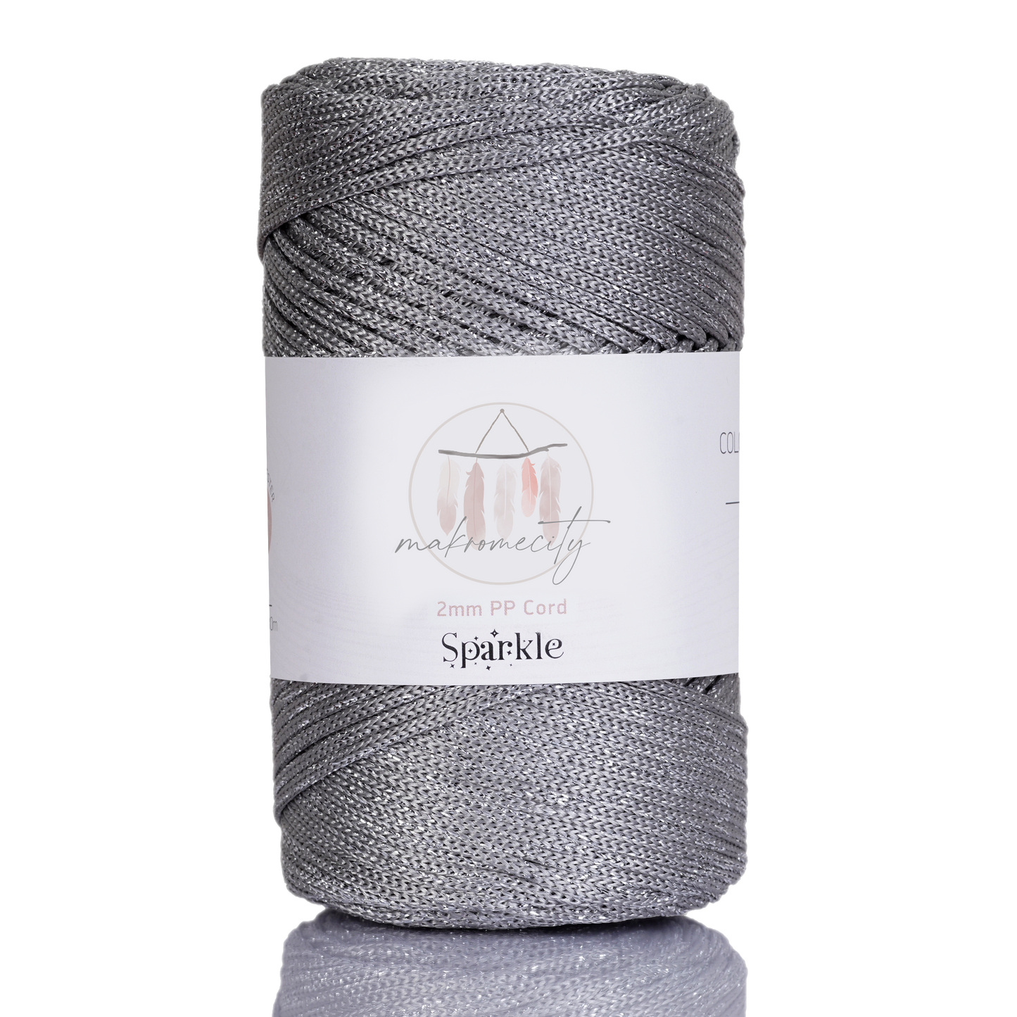Sparkle Polyester Macrame Cord 2mm x 125 yards (375 feet)  - Light Grey Sparkle