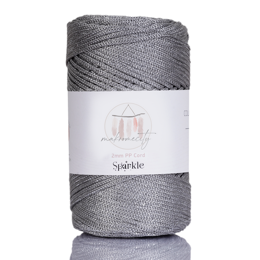 Sparkle Polyester Macrame Cord 2mm x 250 yards (750 feet)  - Light Grey Sparkle