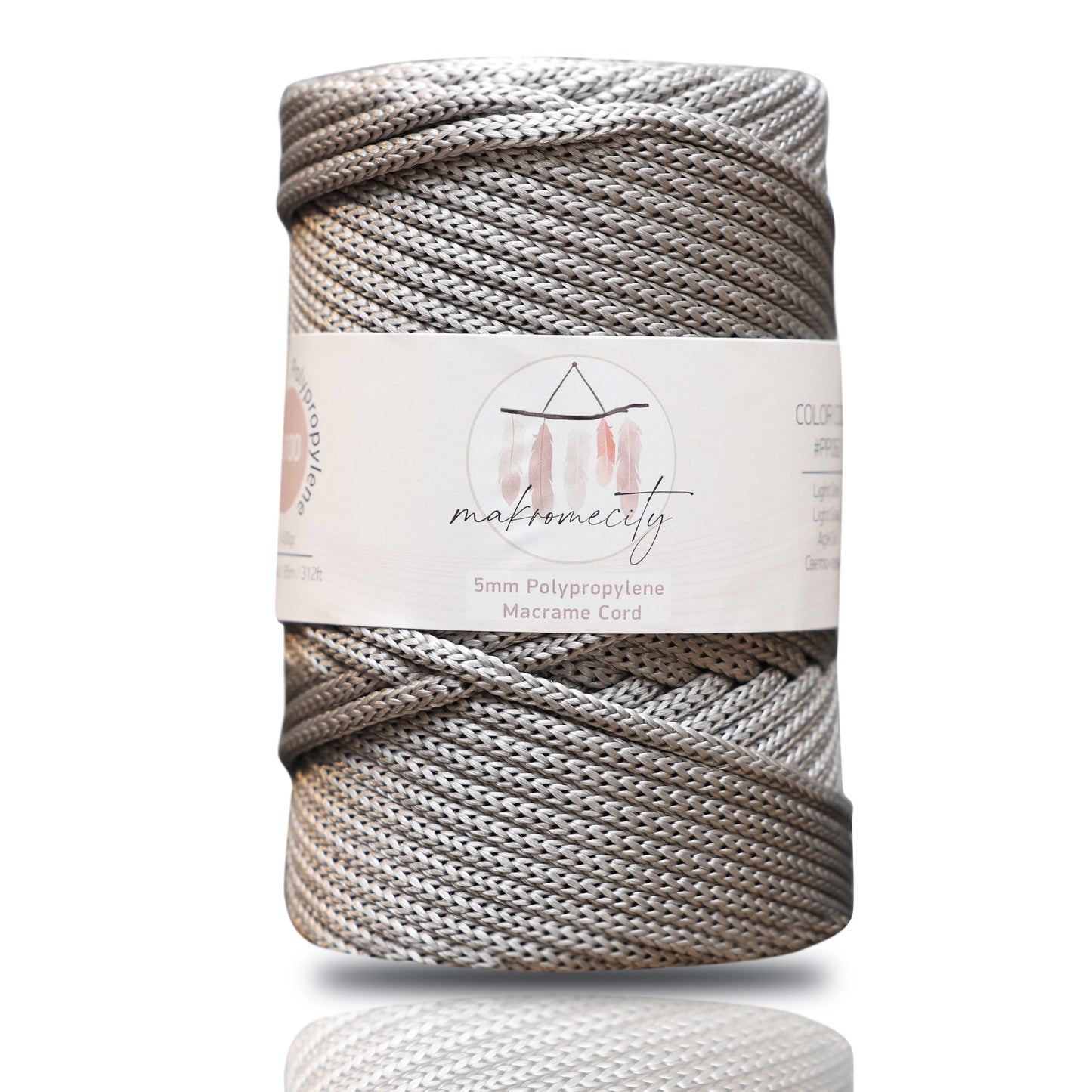 Polyester Macrame Cord 5mm x 104 Yards (311 feet) Polypropylene - Light Grey