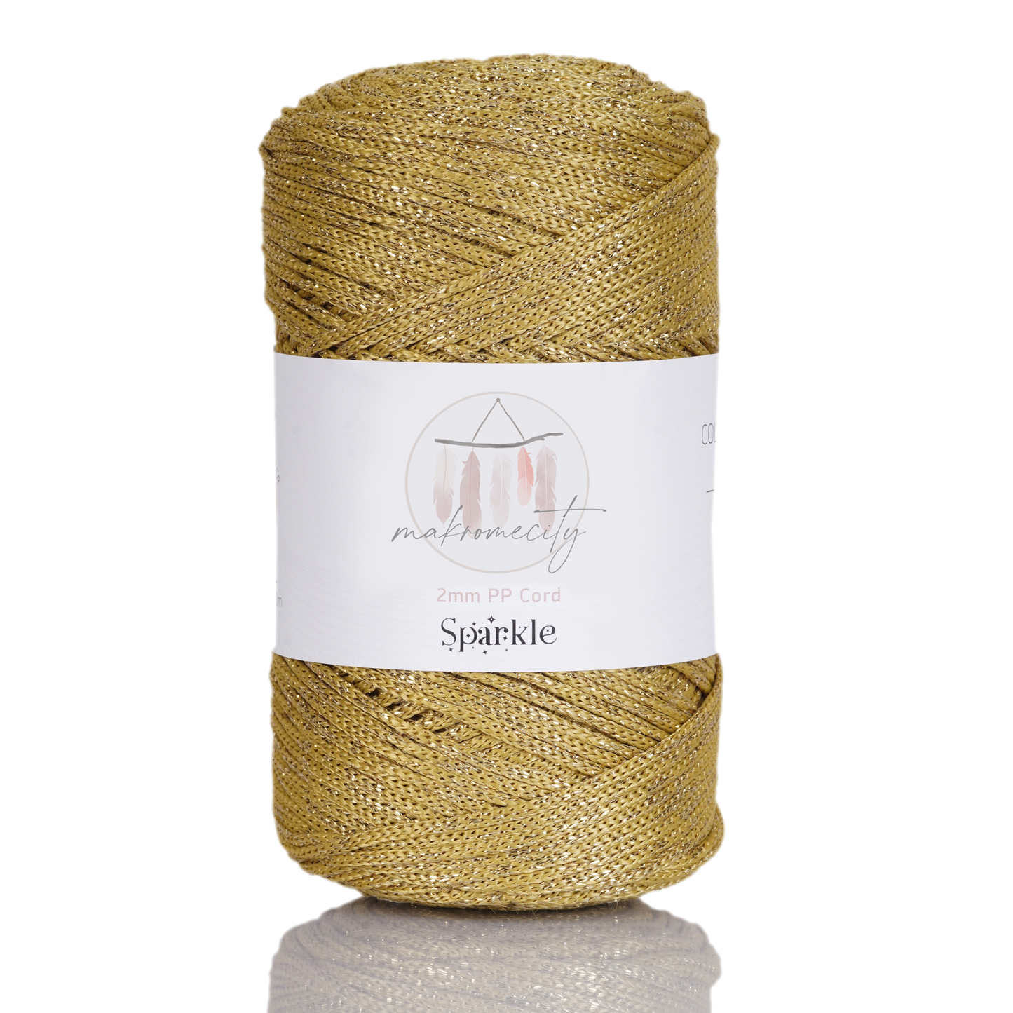 Sparkle Polyester Macrame Cord 2mm x 250 yards (750 feet)  - Mustard Sparkle
