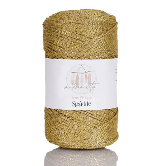 Sparkle Polyester Macrame Cord 2mm x 250 yards (750 feet)  - Mustard Sparkle