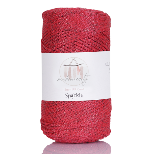 Sparkle Polyester Macrame Cord 2mm x 250 yards (750 feet)  - Red Sparkle