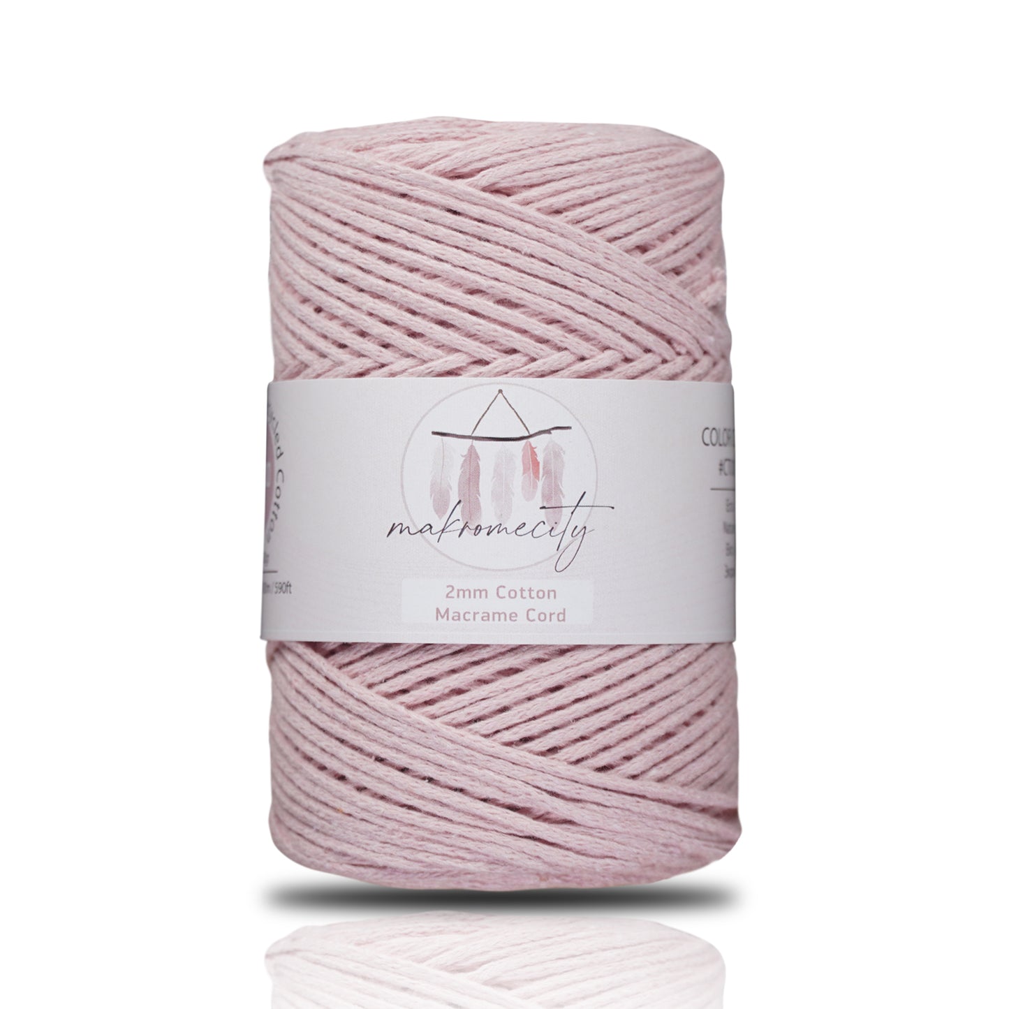 Cotton Macrame Cord 2mm x 195 Yards (590 feet) 2mm - Baby Pink