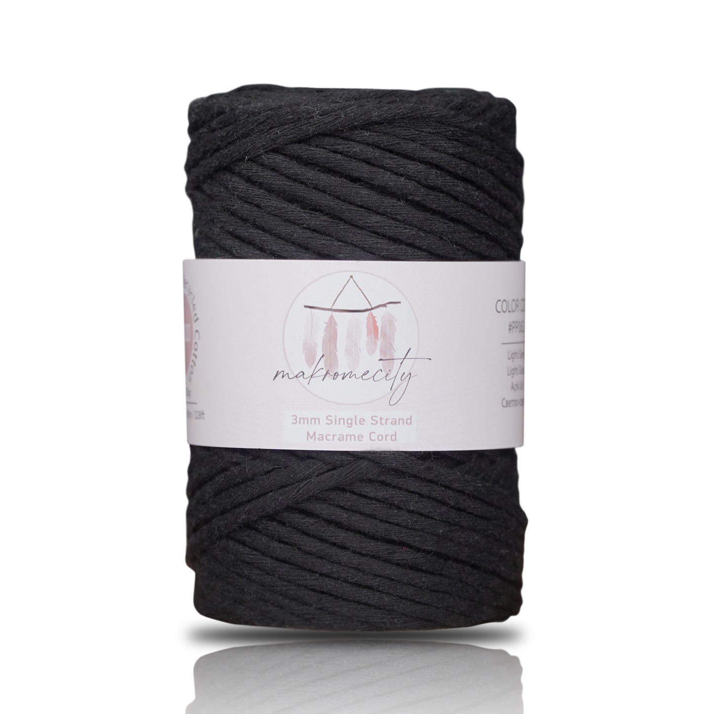 Single Strand Macrame Cord 3 mm x 109 Yards (328 feet) - Black