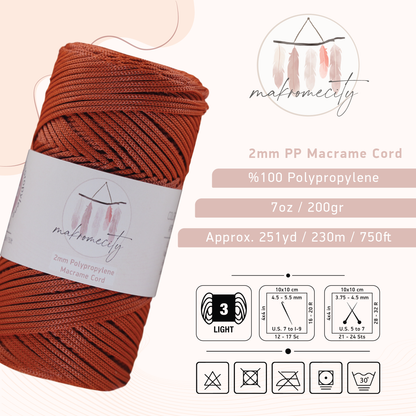 Polyester Macrame Cord 2mm x 250 yards (750 feet)  - Brick