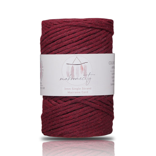 Single Strand Macrame Cord 3 mm x 109 Yards (328 feet) - Claret Red