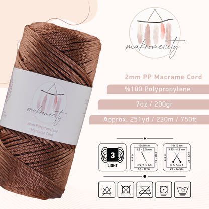 Polyester Macrame Cord 2mm x 250 yards (750 feet)  - Copper