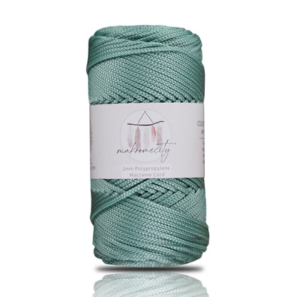 Polyester Macrame Cord 2mm x 125 Yards (375 feet) 2mm Polypropylene - Crepe Green