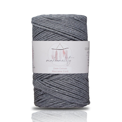 Cotton Macrame Cord 2mm x 195 Yards (590 feet) 2mm - Dark Grey