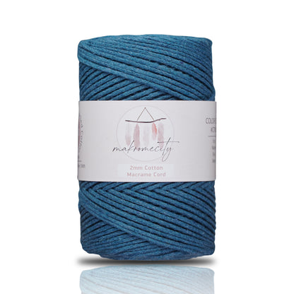 Cotton Macrame Cord 2mm x 195 Yards (590 feet) 2mm - Denim Blue