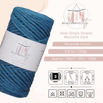 Single Strand Macrame Cord 3 mm x 109 Yards (328 feet) - Navy Blue