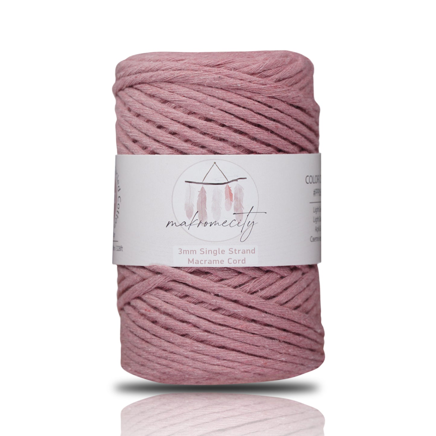 Single Strand Macrame Cord 3 mm x 109 Yards (328 feet) - Dusty Rose