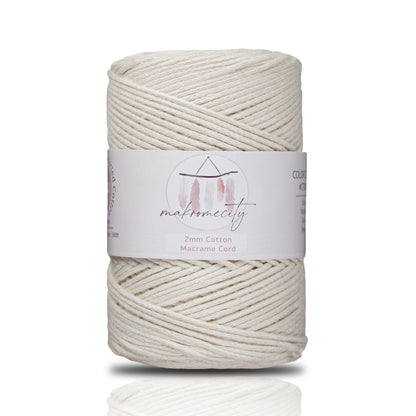 Cotton Macrame Cord 2mm x 195 Yards (590 feet) 2mm - Naturel (Ecru)