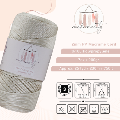 Polyester Macrame Cord 2mm x 250 yards (750 feet)  - Ecru