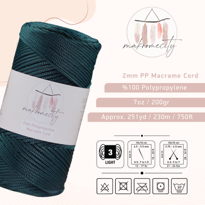 Polyester Macrame Cord 2mm x 250 yards (750 feet)  - Forest Green