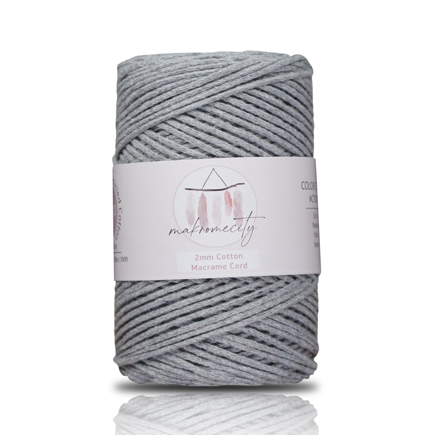 Cotton Macrame Cord 2mm x 195 Yards (590 feet) 2mm - Grey