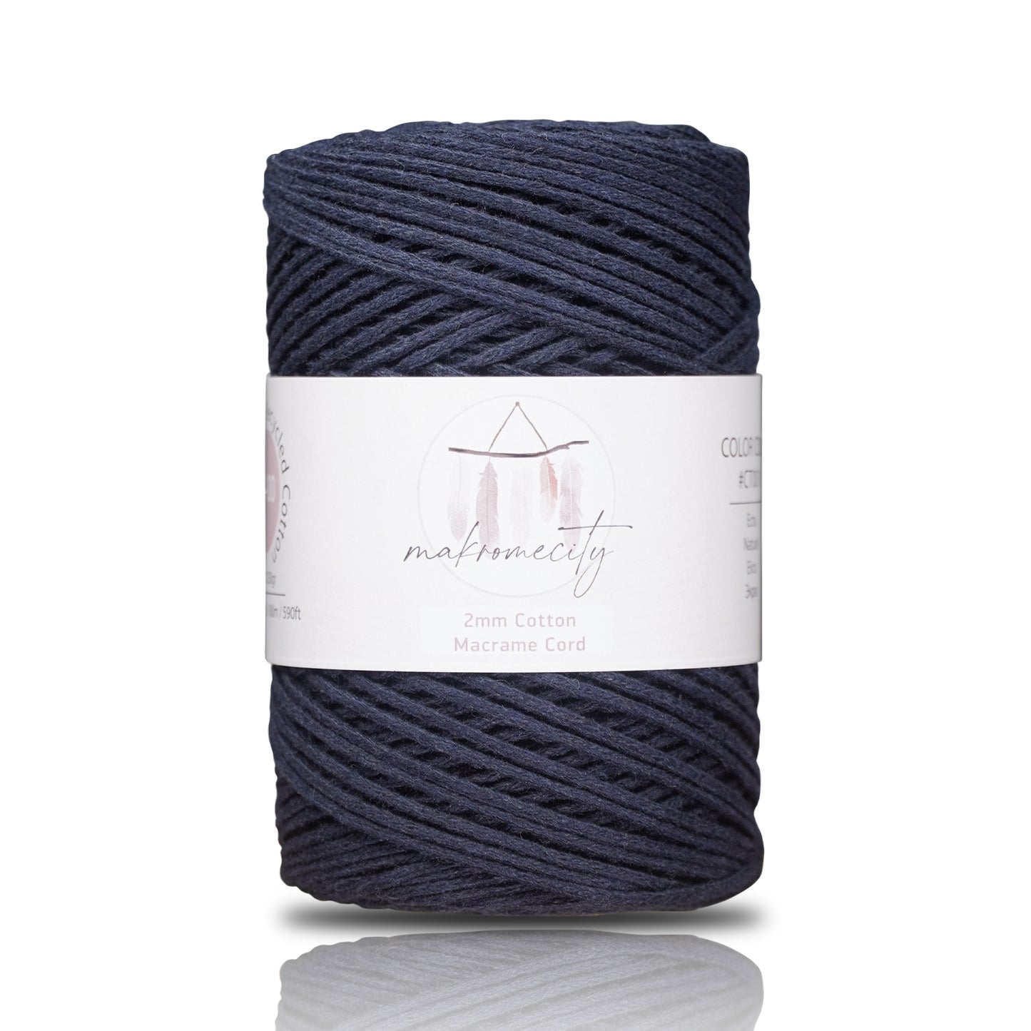 Cotton Macrame Cord 2mm x 195 Yards (590 feet) 2mm - Indigo Blue