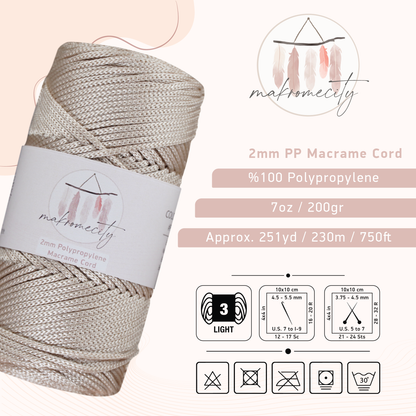 Polyester Macrame Cord 2mm x 250 yards (750 feet)  - Latte