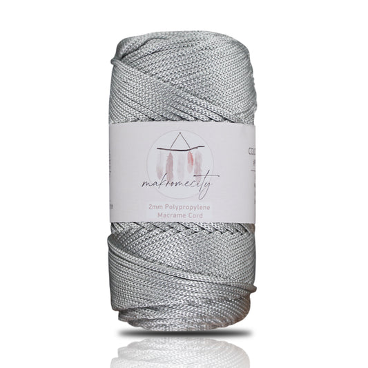 Polyester Macrame Cord 2mm x 125 Yards (375 feet) 2mm Polypropylene - Light Grey