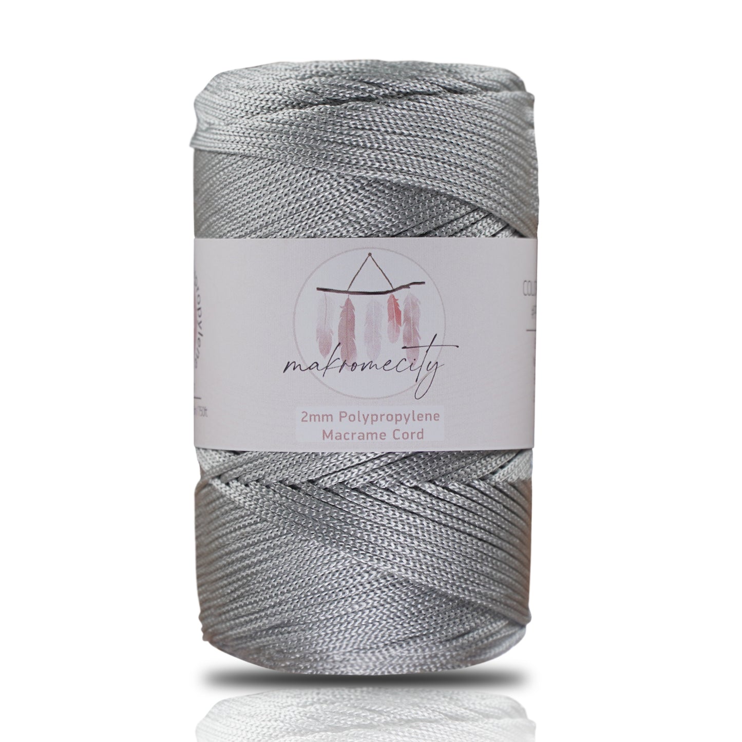 Polyester Macrame Cord 2mm x 250 yards (750 feet)  - Light Grey