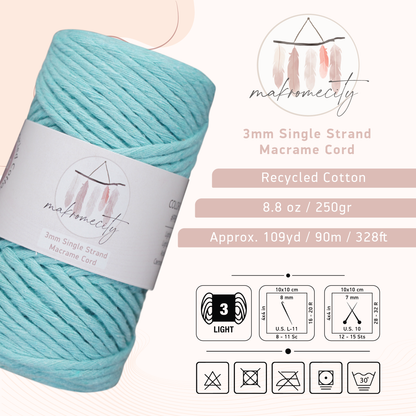 Single Strand Macrame Cord 3 mm x 109 Yards (328 feet) - Mint