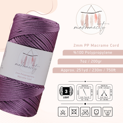 Polyester Macrame Cord 2mm x 250 yards (750 feet)  - Plum