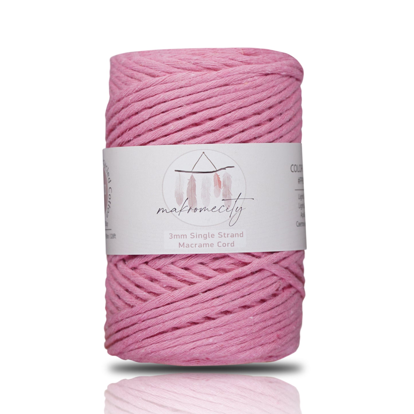 Single Strand Macrame Cord 3 mm x 109 Yards (328 feet) - Sugar Pink