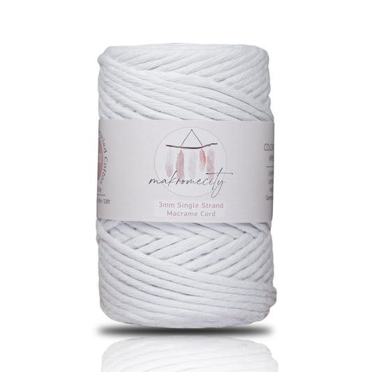 Single Strand Macrame Cord 3 mm x 109 Yards (328 feet) - White